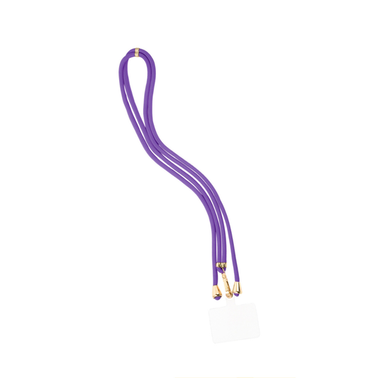 Paars lang telefoonkoord rope met goudkleurige details en crossbody draagfunctie