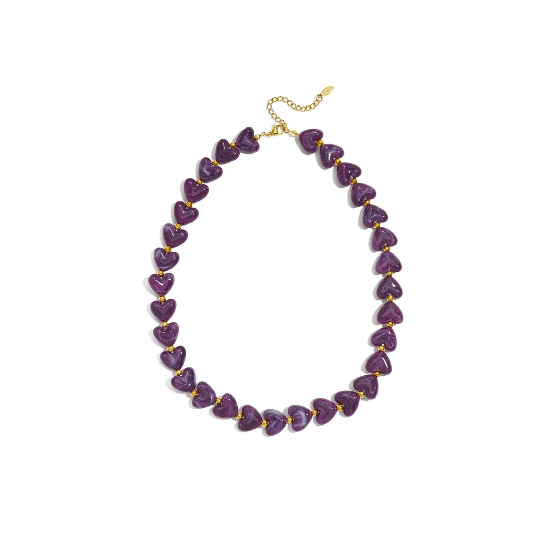 Paars marble hartjes kralenketting Lieve met paarse hartvormige kralen