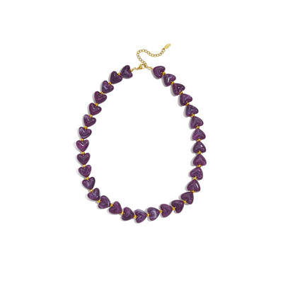 Paars marble hartjes kralenketting Lieve