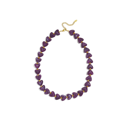 Paars marble hartjes kralenketting Lieve met paarse hartvormige kralen