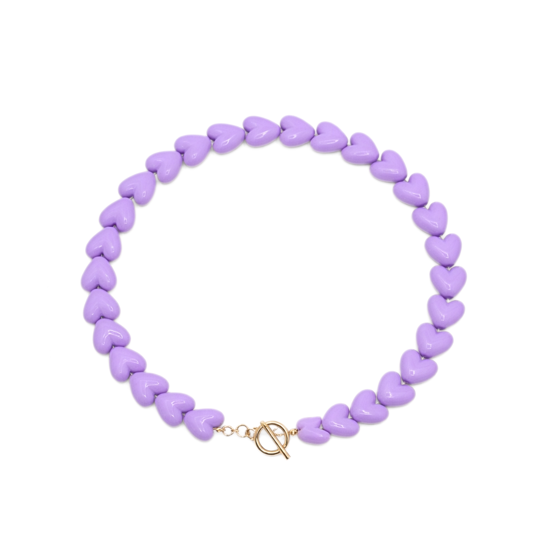 Paarse hartjes kralenketting met gouden frontsluiting Ibiza style dames ketting Casa Jadel