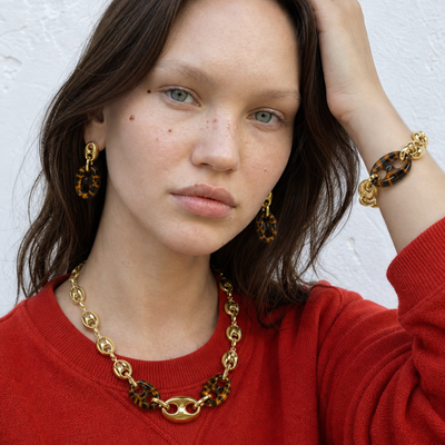 Panterprint bean set | ketting, armband en oorbellen