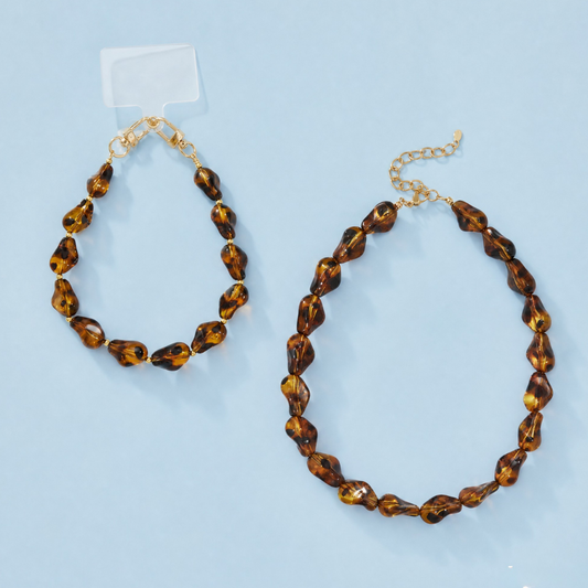 panterprint chunky kralenset met kralenketting en bijpassend telefoonkoord