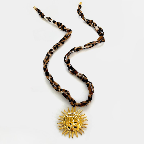 Ketting panterstof met gouden statement zon