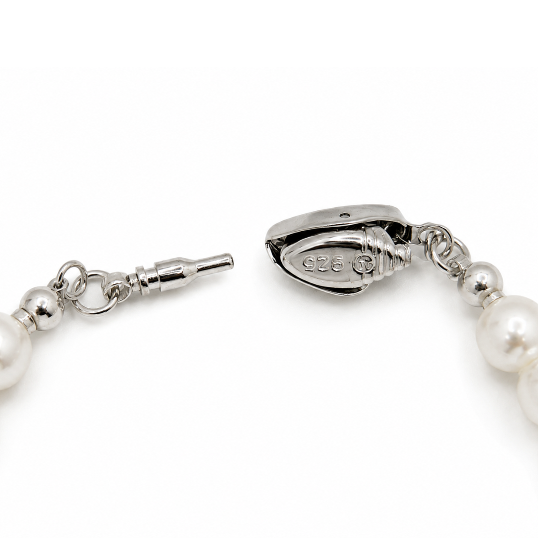 Parelketting met roze verloop en detail van vintage sluiting van Casa Jadel