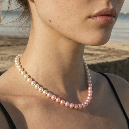 Parelketting met roze verloop met vintage sluiting