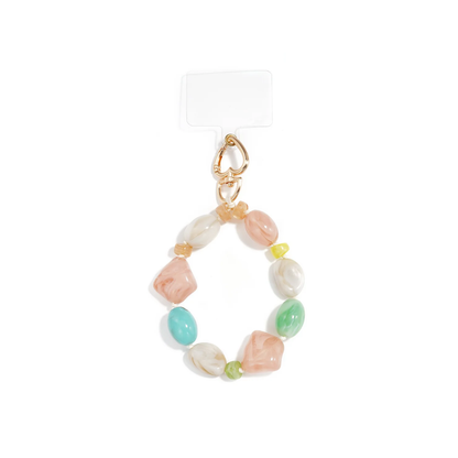 Pastel telefoonkoord met marble kralen en gouden hartsluiting van Casa Jadel
