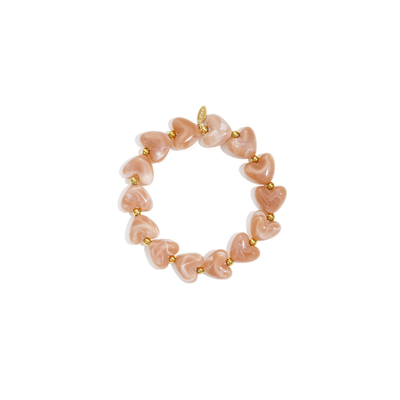 Pastel oranje marble hartjes kralenarmband Lieve