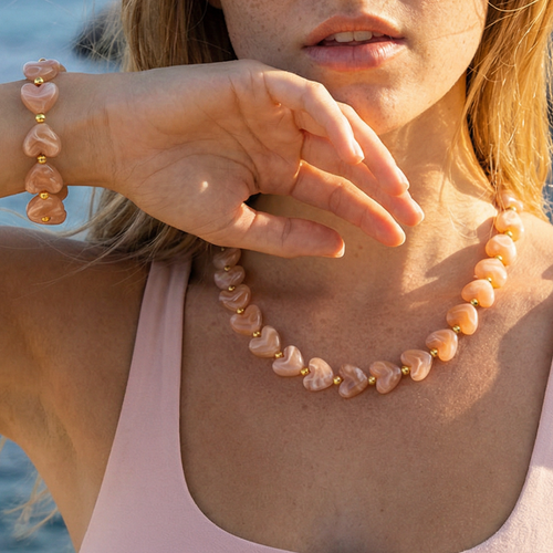 Pastel oranje hartjesset | armband en ketting