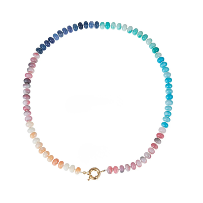 Pastel oranje - turquoise glazen kralenketting Ibiza Style