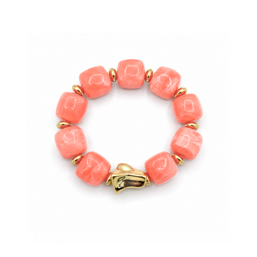 Peach chunky kralenarmband met gouden kraal