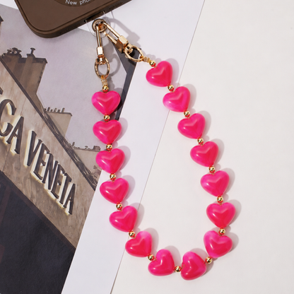 Fuchsia marble hartjes XL telefoonkoord Lieve