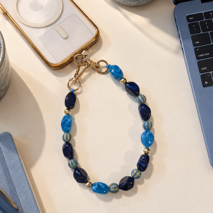 Blauw turquoise kralen telefoonkoord