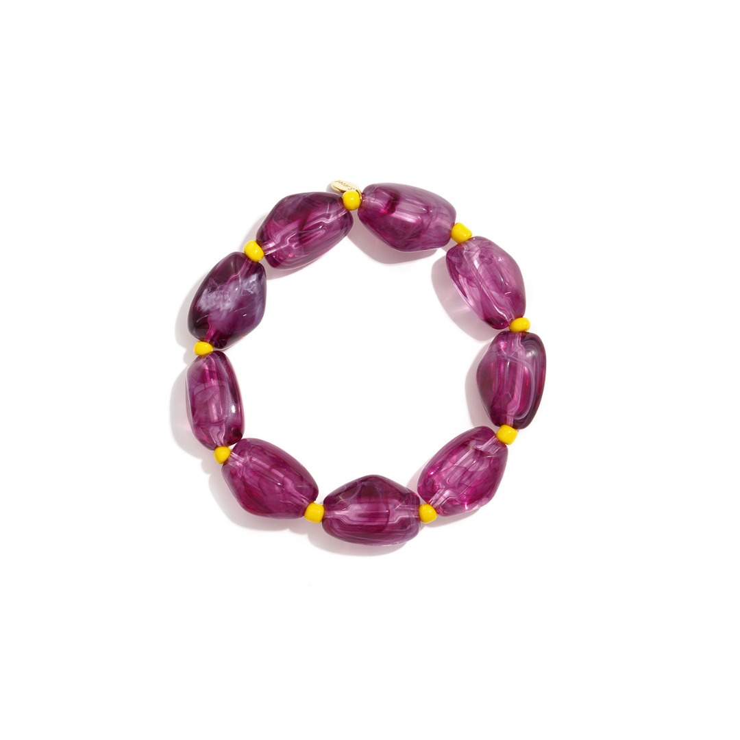 Paarse marble kralenarmband met gele accenten Lynn