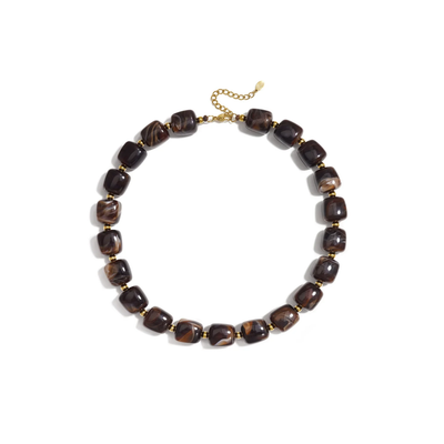 Donkerbruine squared XL marble chunky kralenketting