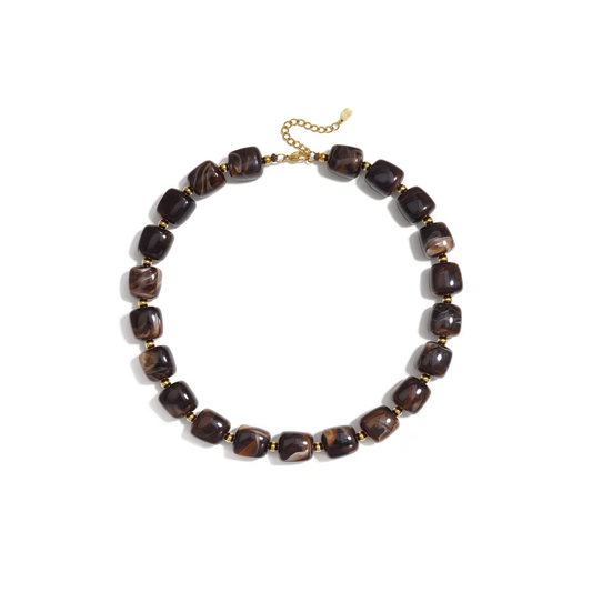 Donkerbruine squared XL marble chunky kralenketting