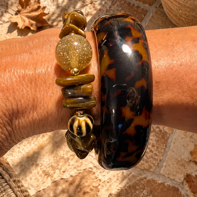 Donkerbruin panterprint chunky armbanden set