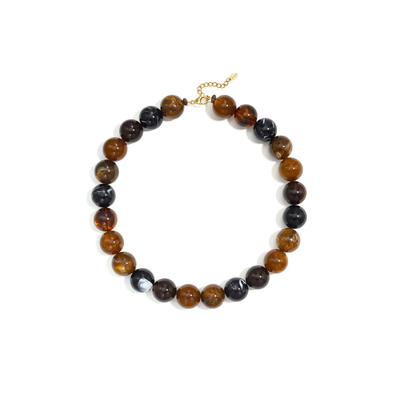 Bruine - zwarte marble grote kralenketting Floor