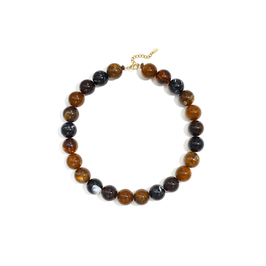 Bruine - zwarte marble grote kralenketting Floor