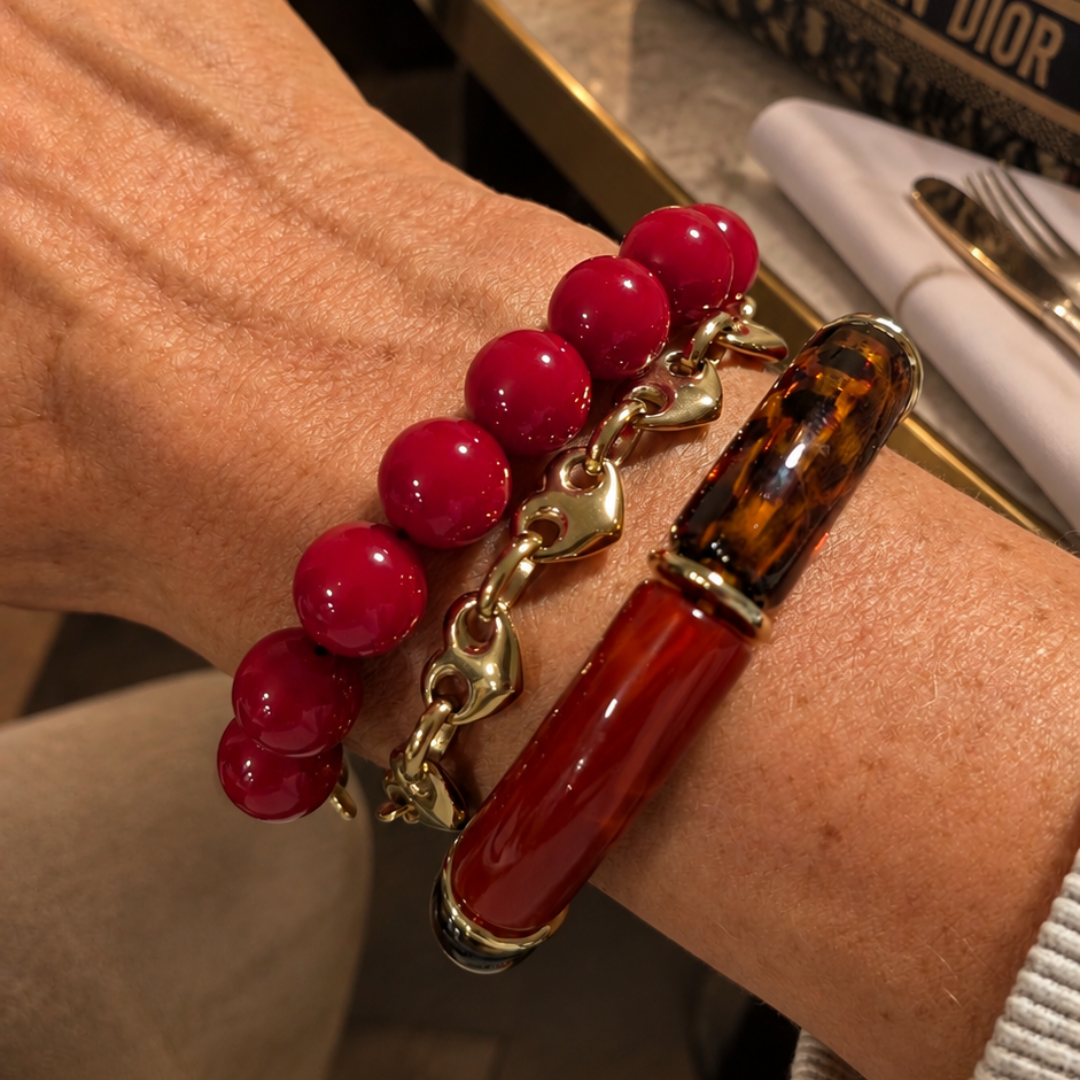 Burgundy rode armbanden set met gouden details | Casa Jadel