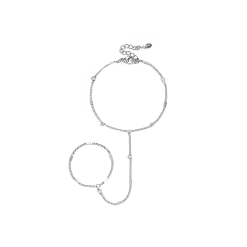 Zilveren hand chain kleine strass steentjes