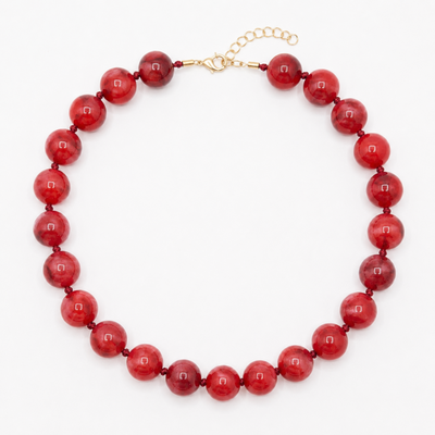 Rode gemarmerde grote kralenketting