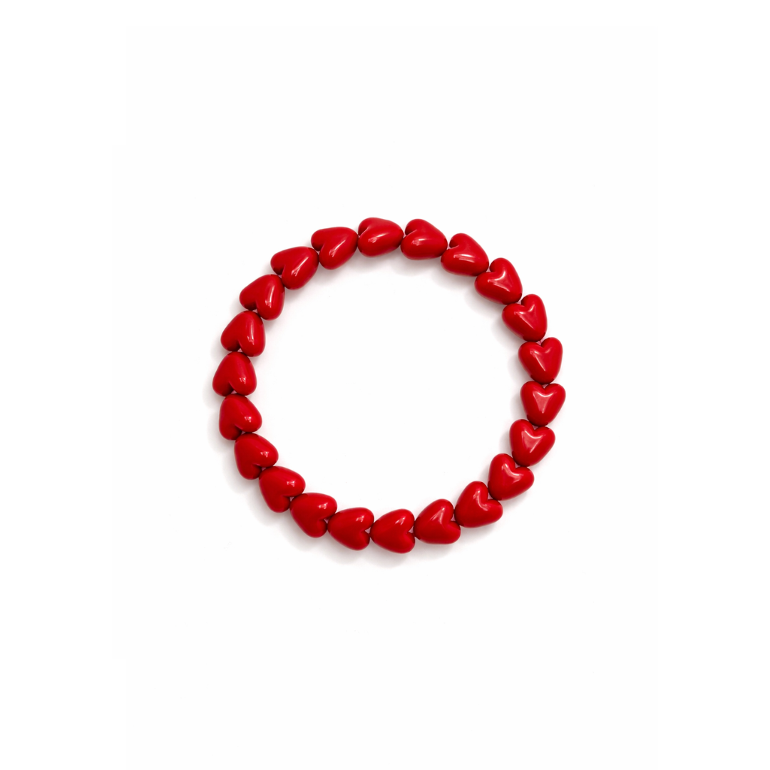 Rode hartjes kralenarmband elastisch dames armband