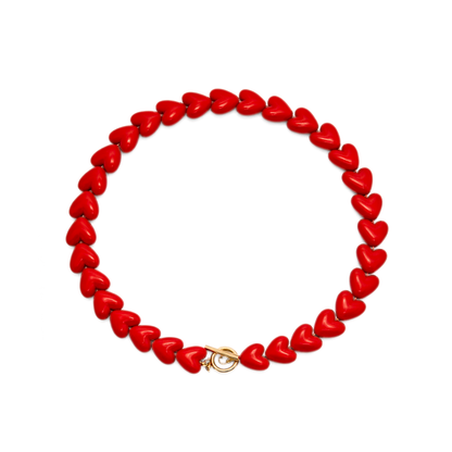 Rode hartjes kralenketting met gouden frontsluiting Ibiza style dames ketting Casa Jadel