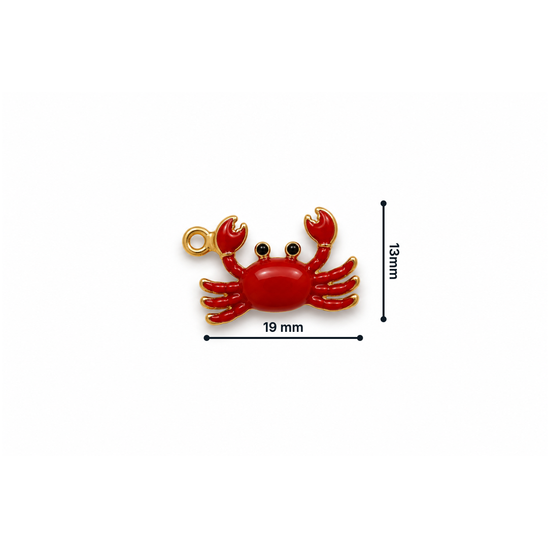 Rode krab bedel met goudkleurige details voor kettingen en armbanden afmeting