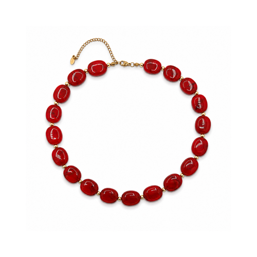 Rode ovale marble kralenketting Gigi