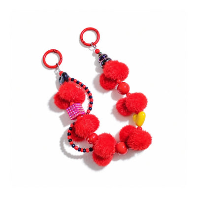 Rode pompom en popkralen tashanger
