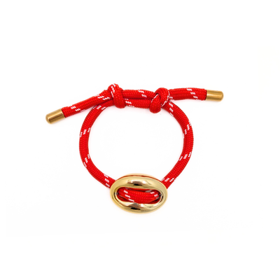 Rode rope armband met gouden bean