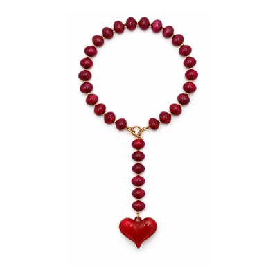 Rode y lijn kralenketting met marble hart