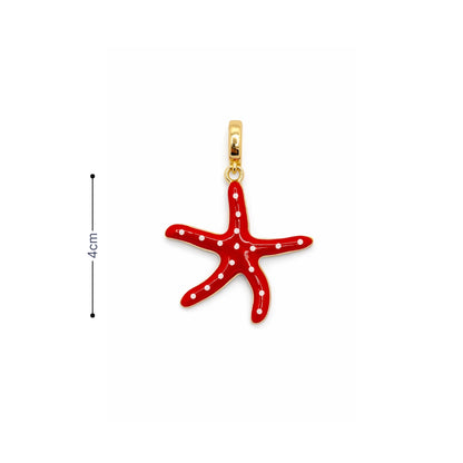 Handgeschilderde rode zeester bedel met witte stippen en goudkleurige hanger afmeting