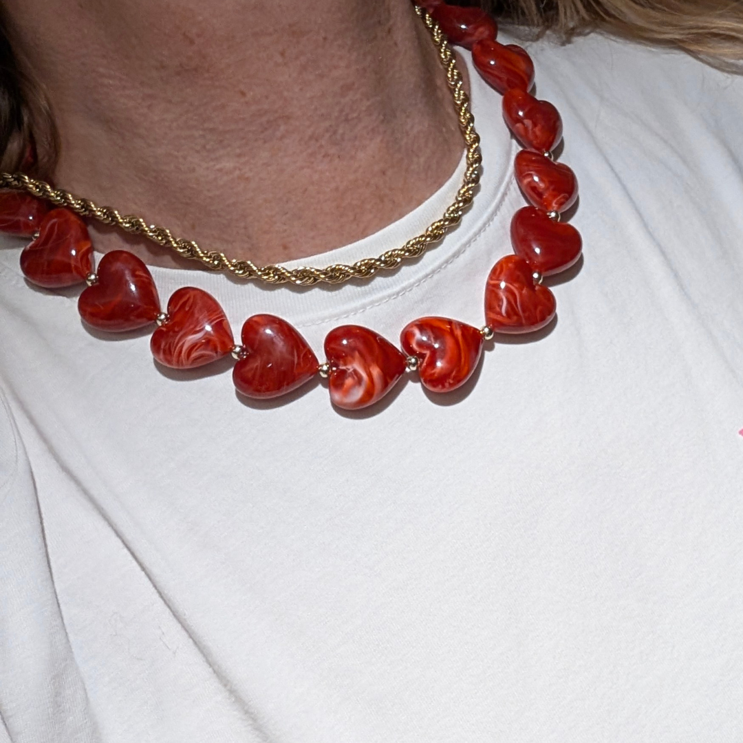 Rode hartjes follow statement ketting