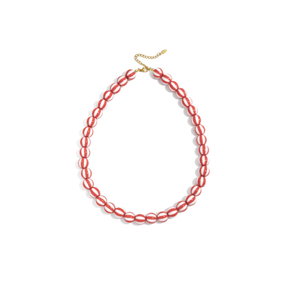 Rood wit gestreepte kralenketting met gouden sluiting