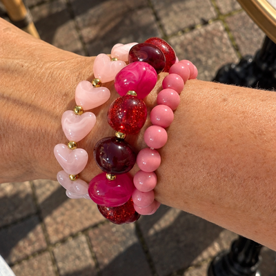 Roze burgundy chunky armbanden set
