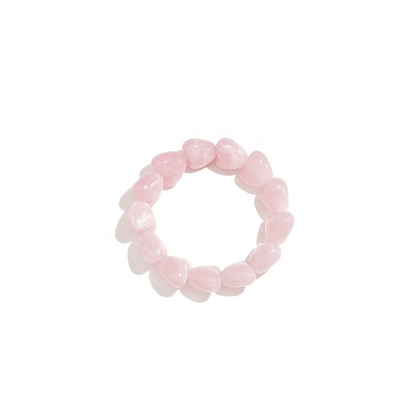 Roze chubby marble hartjes armband met glossy hartvormige kralen