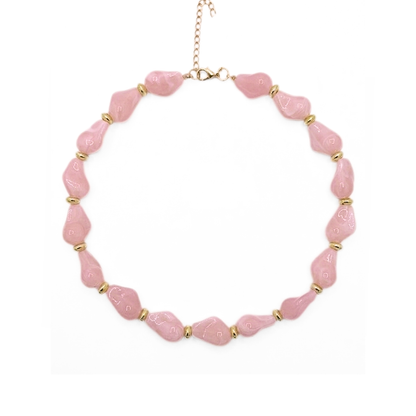 Roze chunky kralenketting met marmer effect en goud dames ketting Casa Jadel