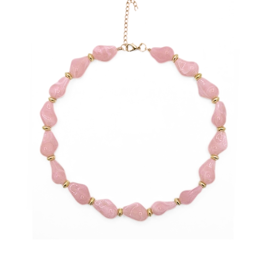 Roze chunky kralenketting met marmer effect en goud dames ketting Casa Jadel