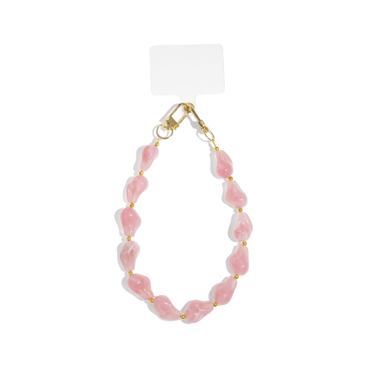 Roze chunky telefoonkoord met marble kralen en gouden sluitingen