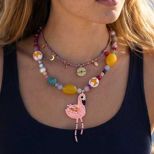 Roze flamingo set | Kettingen en bedel