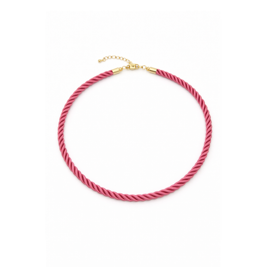 Roze gedraaide rope ketting met stainless steel sluiting.