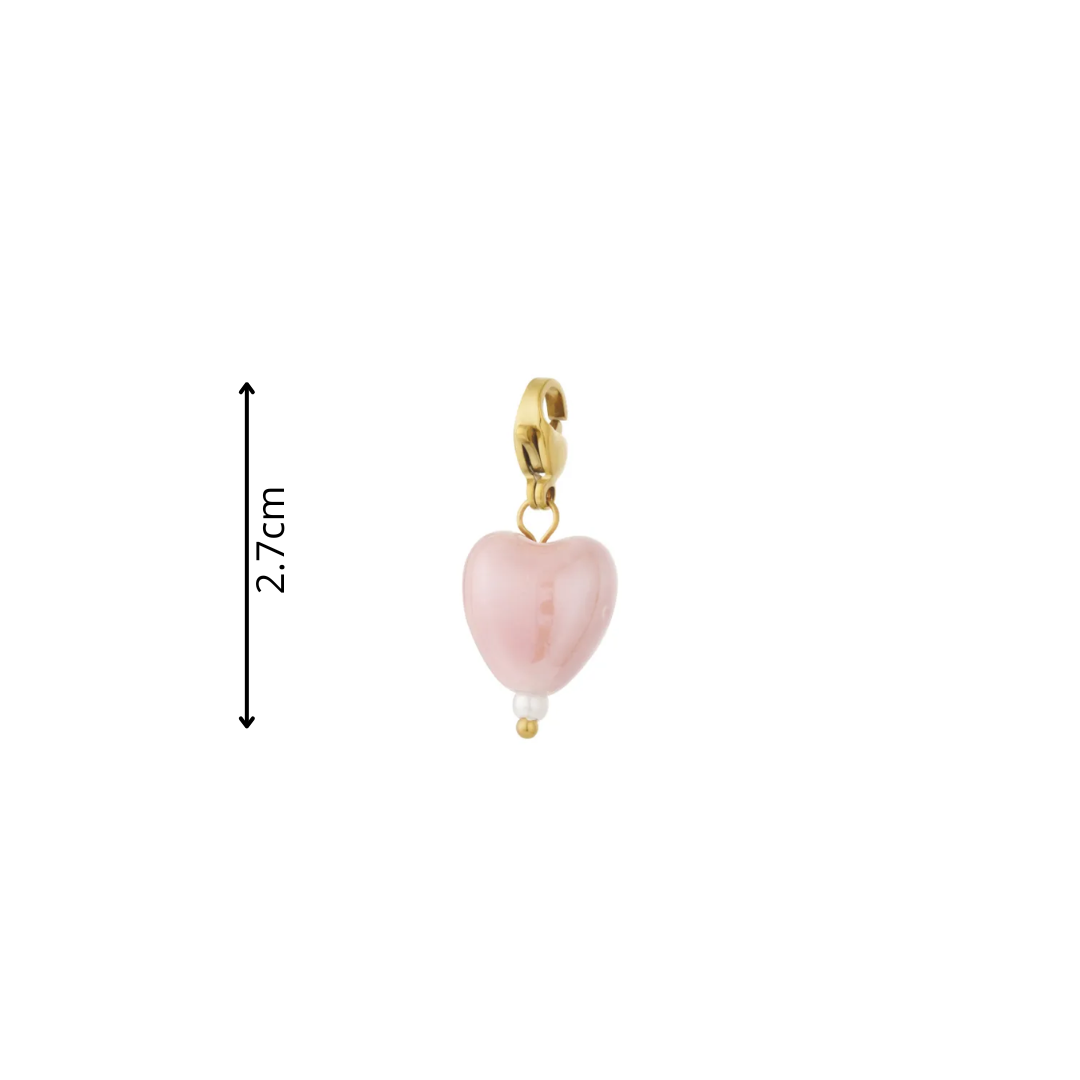 Roze hartjes bedel met goudkleurige sluiting voor ketting of armband afmeting