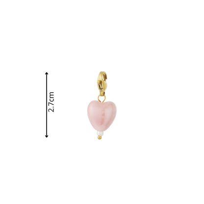 Roze hartjes bedel met goudkleurige sluiting voor ketting of armband afmeting