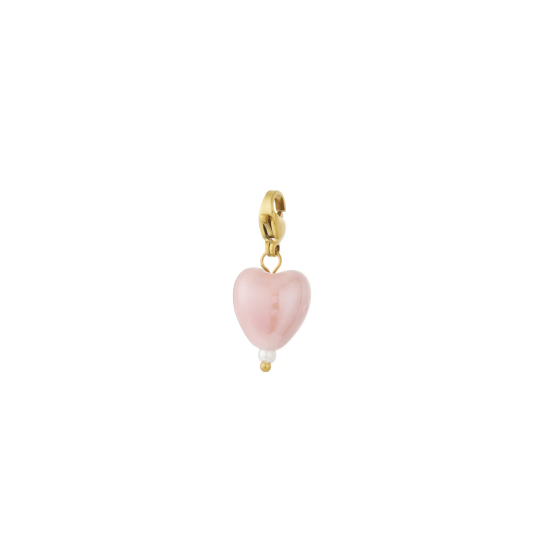 Roze hartjes bedel met goudkleurige sluiting voor ketting of armband