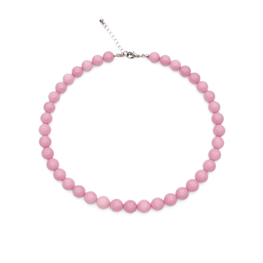 Roze jade natuursteen kralenketting met ronde roze natuursteen kralen en zilverkleurige sluiting van Casa Jadel