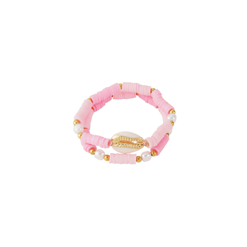 Roze kralen armbandenset met schelp en parels