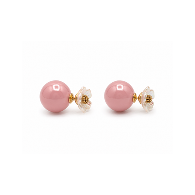 Roze metallic kralen oorbellen met bloem Eva