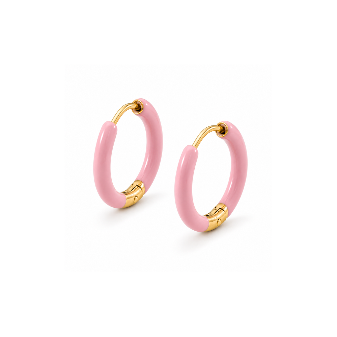 
roze oorringetjes Eli met goudkleurige details